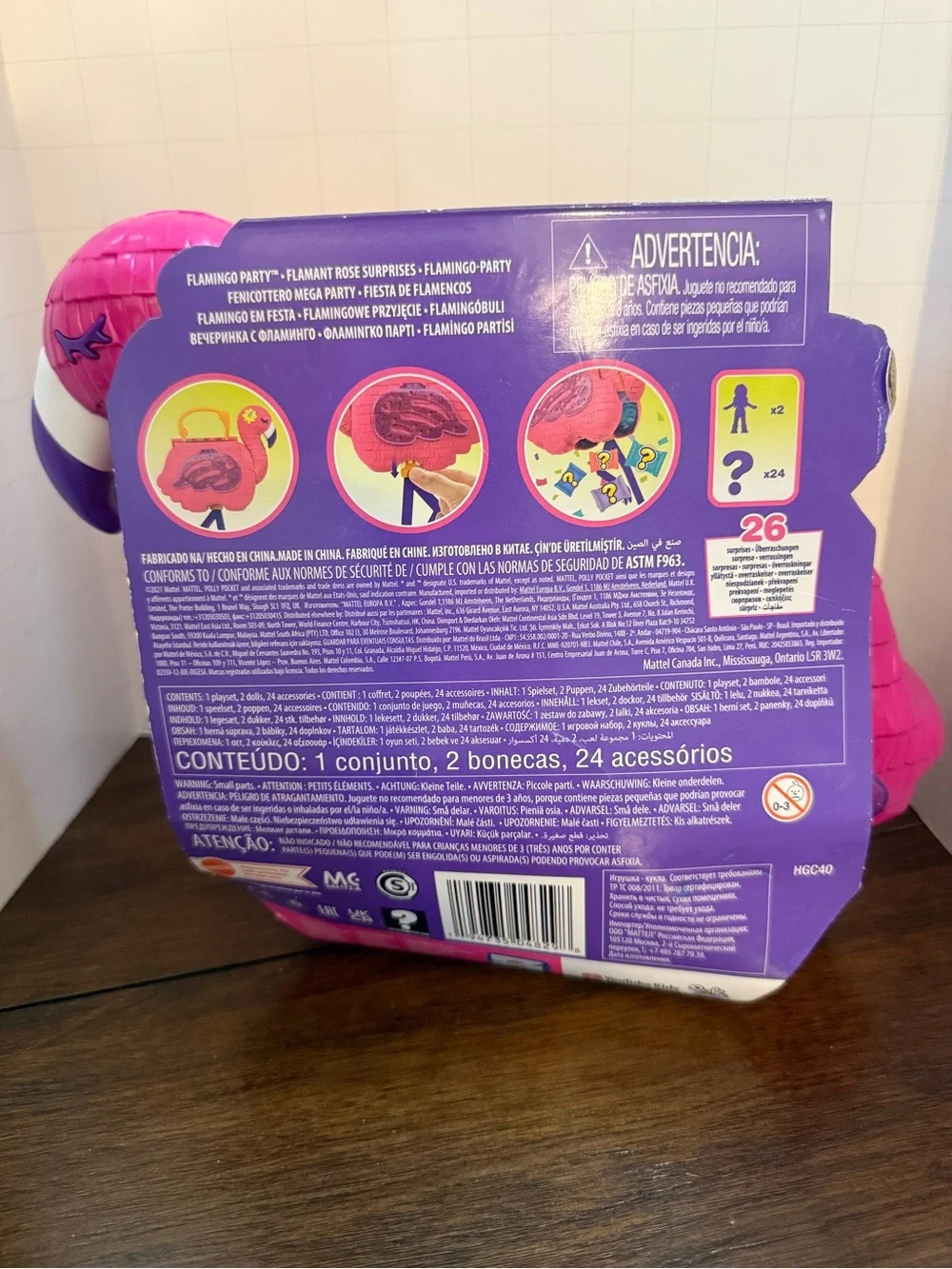 Polly Pocket 26 SURPRISES Flamingo Party Playset (2 Dolls 24 Accessories) NEW